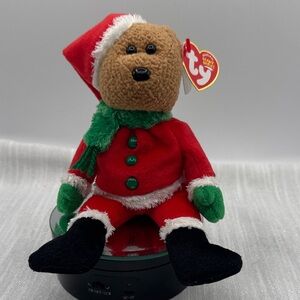 Ty beanie baby Kringle Holiday Bear Red and White suit green mittens scarf 2003